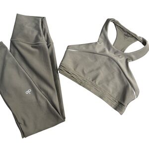 ALO Yoga olive branch Sequence Sports Bra and Leggings